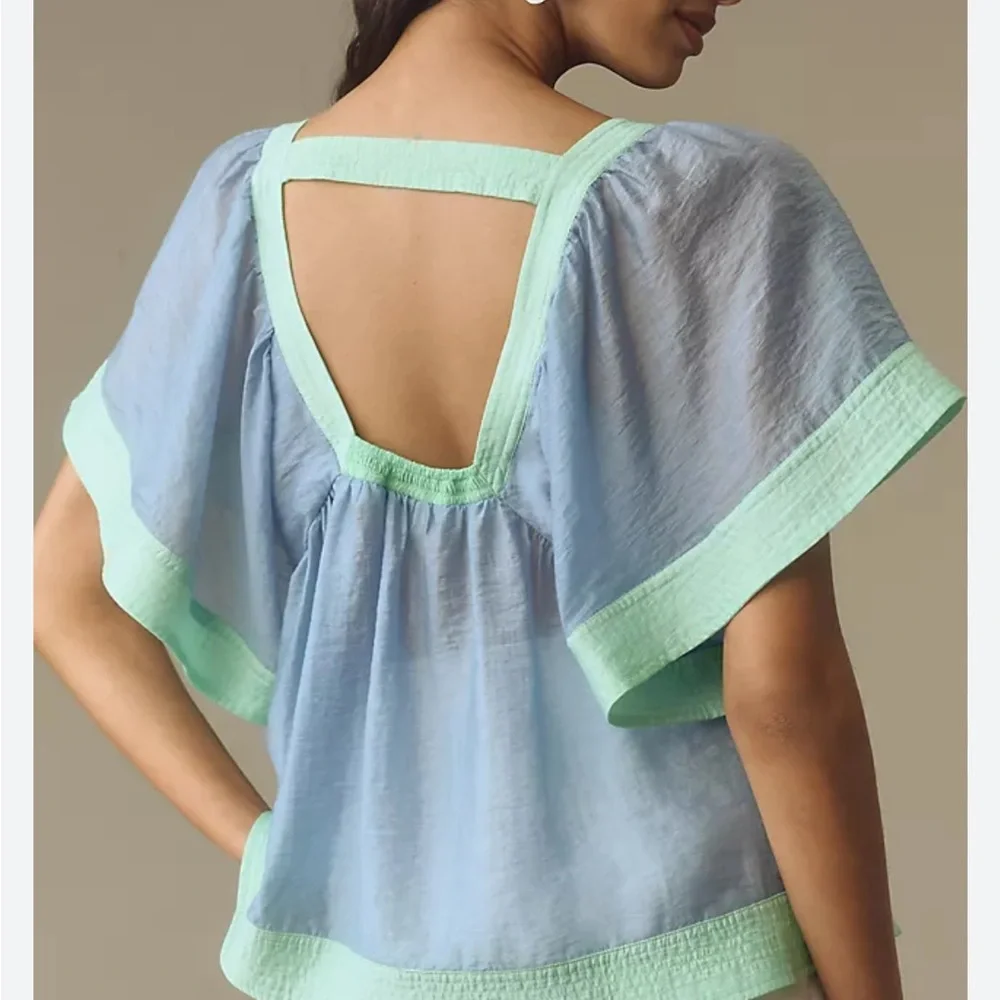 Anthropologie Colorblock Babydoll Top - Picture 3 of 8